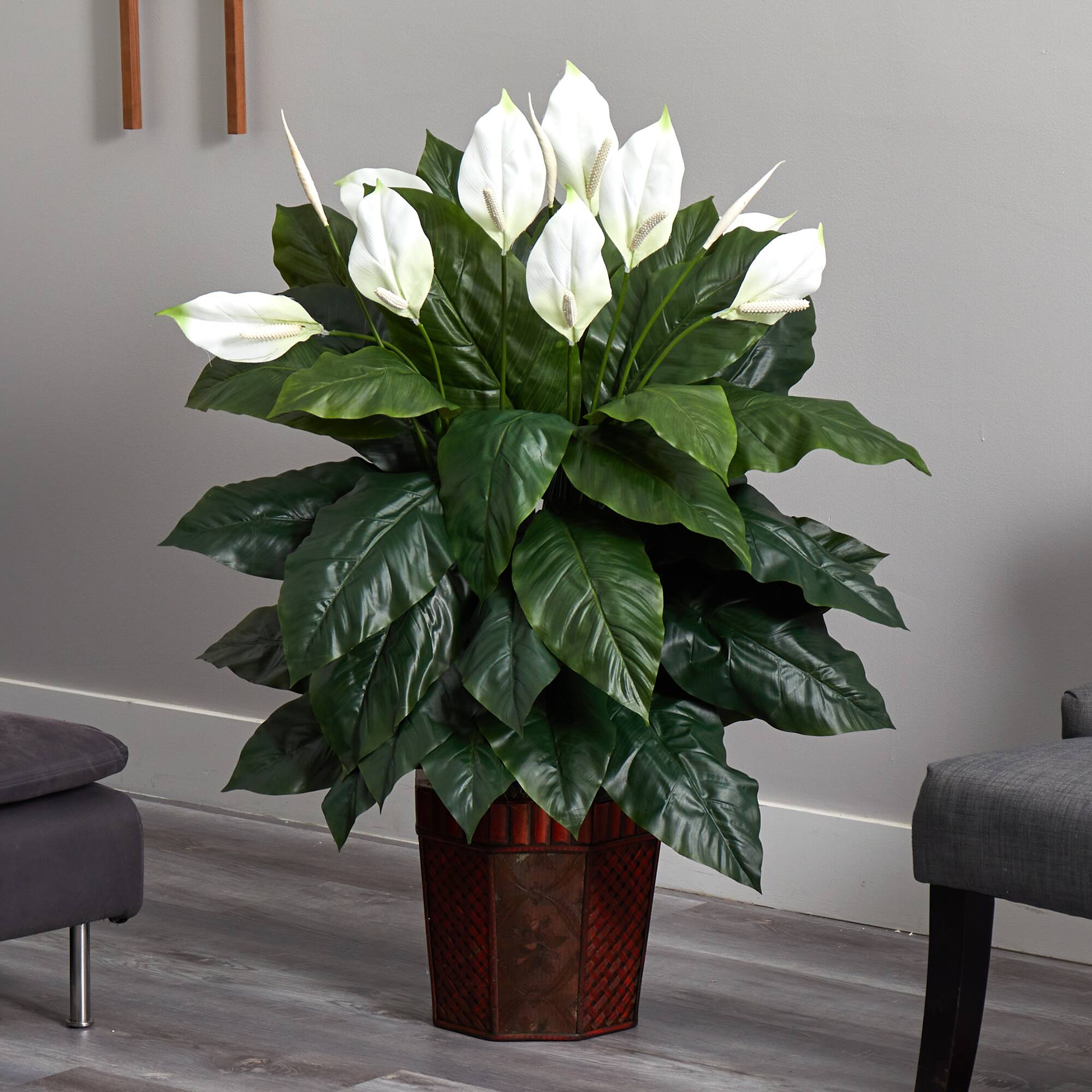 4ft. Peace Lily Plant in Wood Vase
